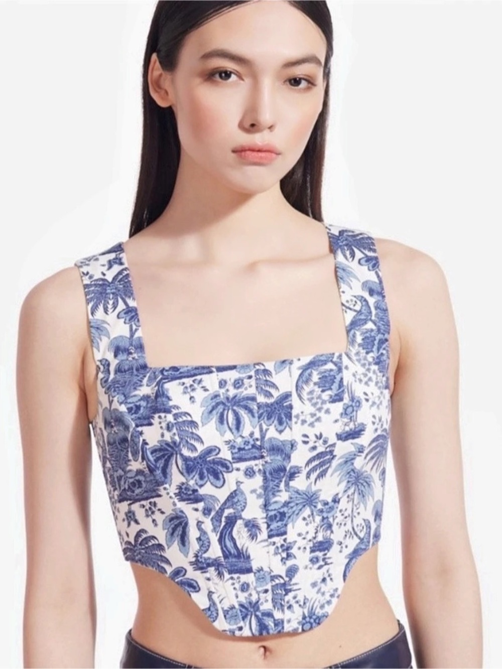 STAUD Alice Top Floral Crop Top Blue & White Toile Size 4 A-34
